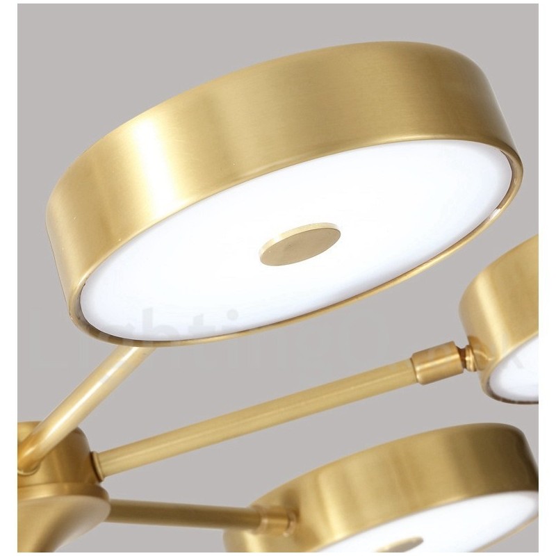 Lampadario rustico in ottone con paralumi in acrilico, LED integrato, 5 luci 73 x 41 cm