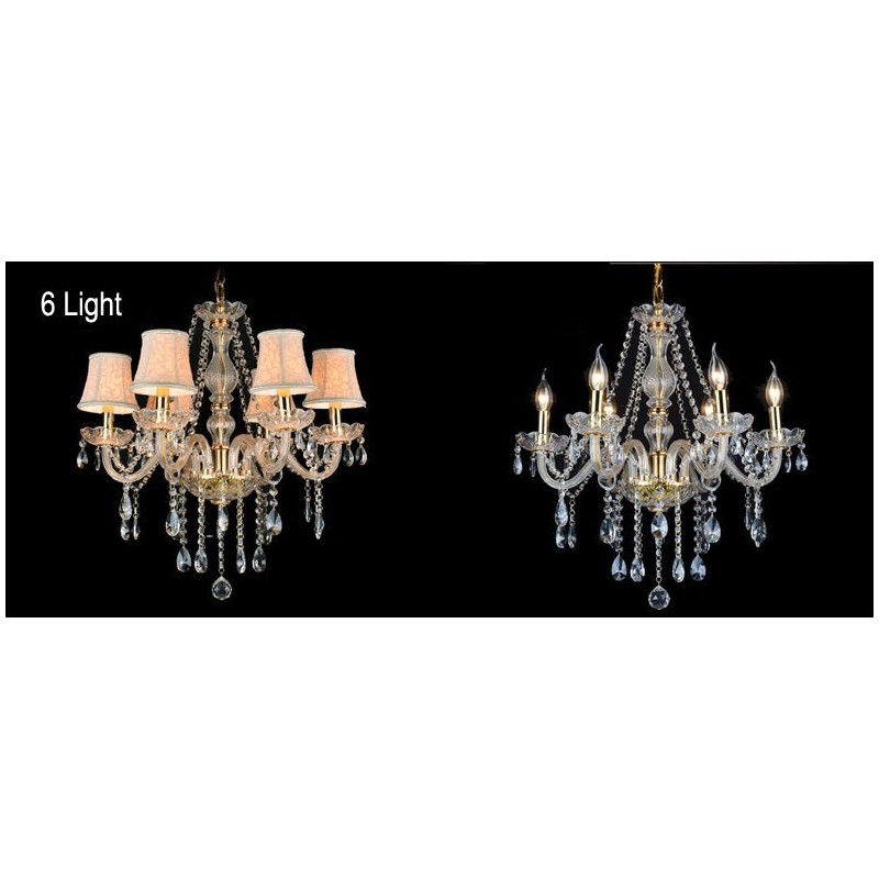 Lampadario di cristallo K9 grande con paralumi color oro