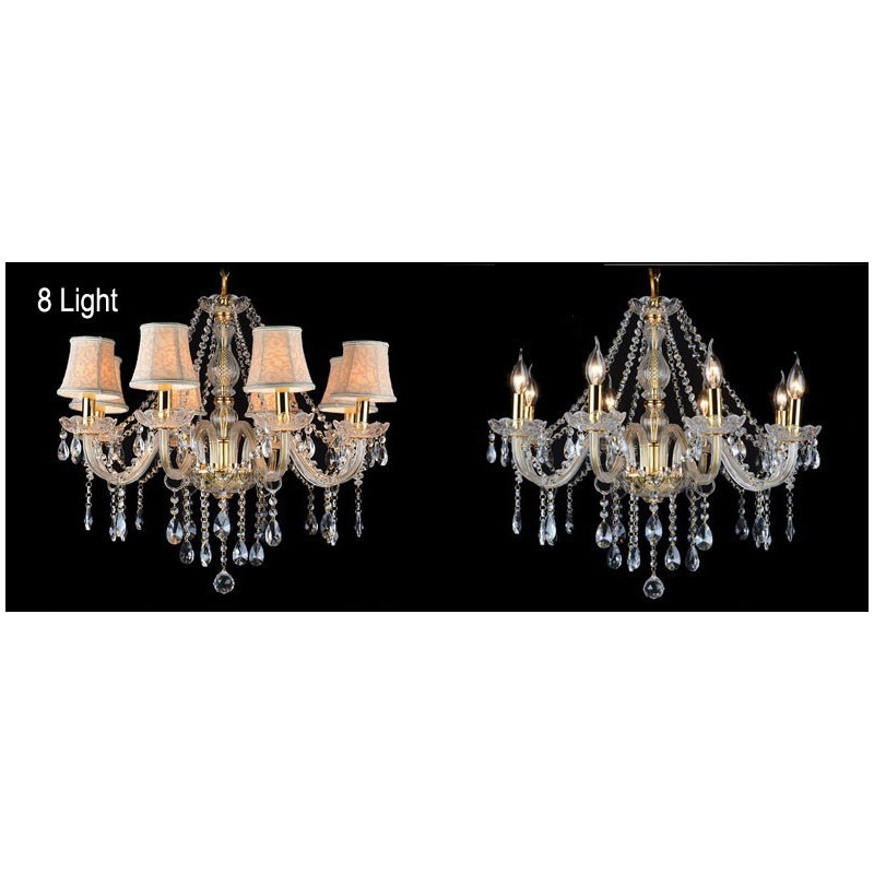 Lampadario di cristallo K9 grande con paralumi color oro