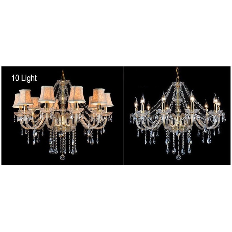Lampadario di cristallo K9 grande con paralumi color oro