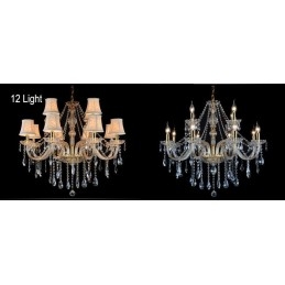 Lampadario di cristallo K9 grande con paralumi color oro