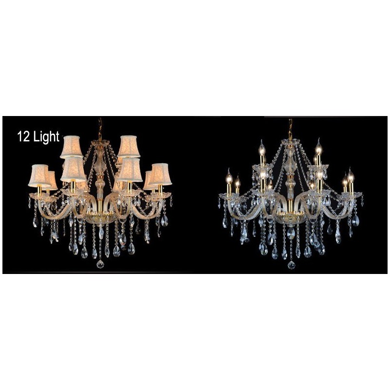 Lampadario di cristallo K9 grande con paralumi color oro