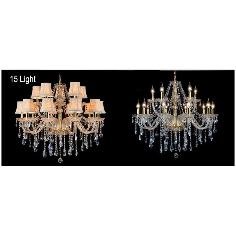 Lampadario di cristallo K9 grande con paralumi color oro