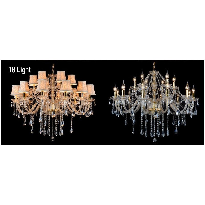 Lampadario di cristallo K9 grande con paralumi color oro