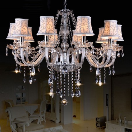 Lampadario in cristallo K9 grande con paralumi a candela Clear Candle