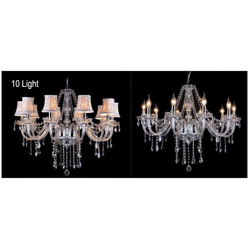 Lampadario in cristallo K9 grande con paralumi a candela Clear Candle