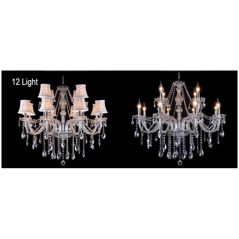 Lampadario in cristallo K9 grande con paralumi a candela Clear Candle