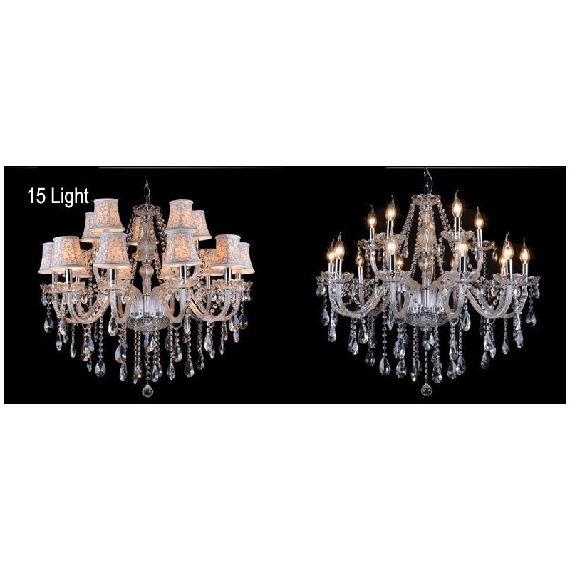 Lampadario in cristallo K9 grande con paralumi a candela Clear Candle
