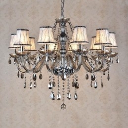 Lampadario di cristallo K9 grande con paralumi grigi