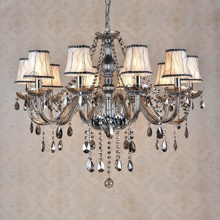 Lampadario di cristallo K9 grande con paralumi grigi