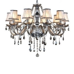 Lampadario di cristallo K9 grande con paralumi grigi