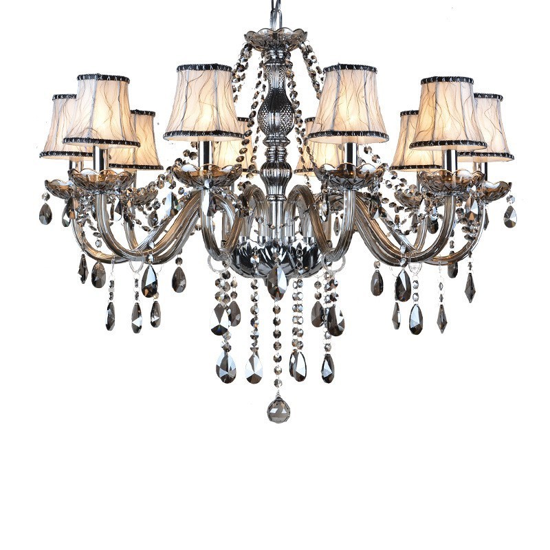 Lampadario di cristallo K9 grande con paralumi grigi