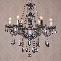 Lampadario di cristallo K9 grande con paralumi grigi
