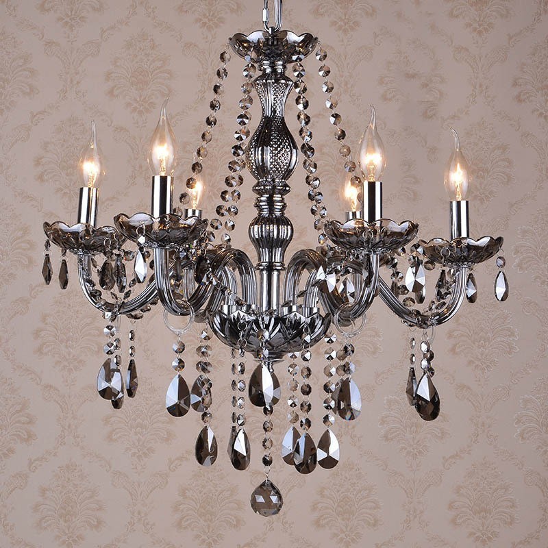 Lampadario di cristallo K9 grande con paralumi grigi