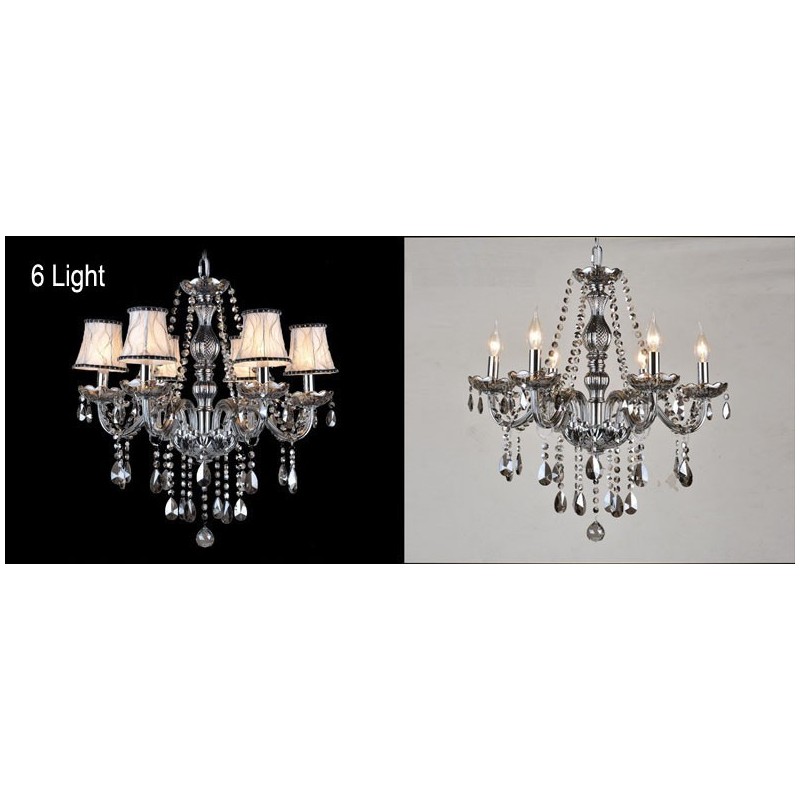 Lampadario di cristallo K9 grande con paralumi grigi