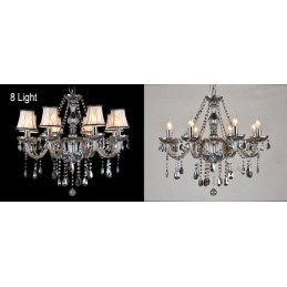Lampadario di cristallo K9 grande con paralumi grigi