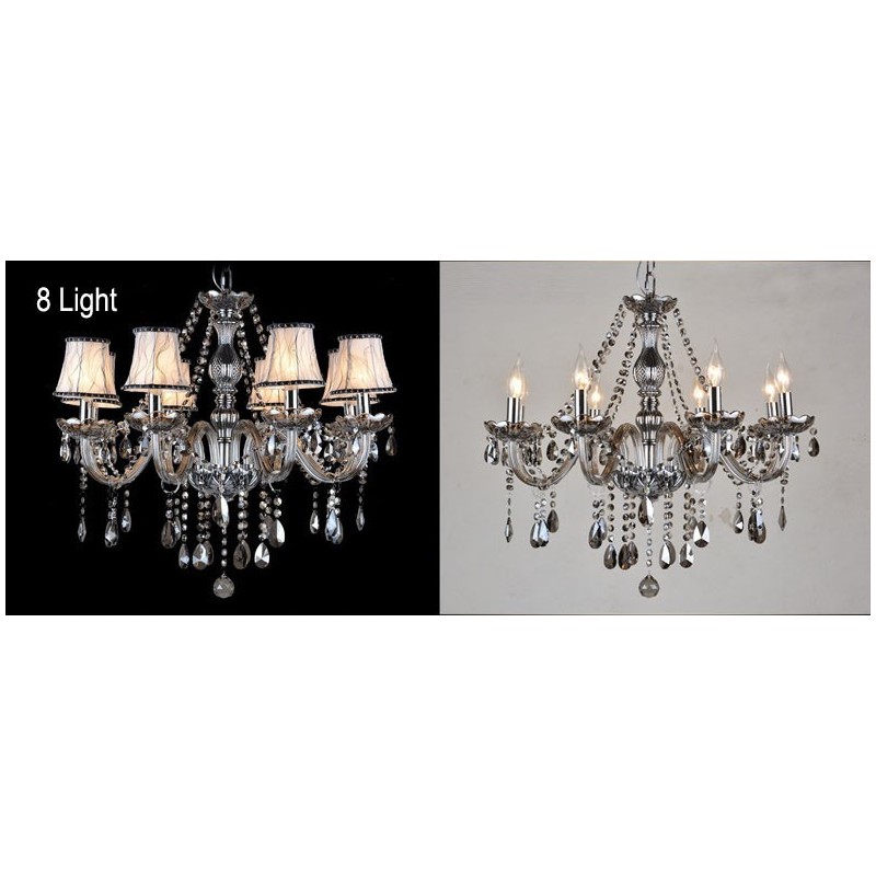 Lampadario di cristallo K9 grande con paralumi grigi