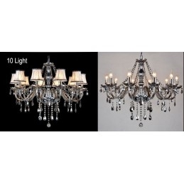 Lampadario di cristallo K9 grande con paralumi grigi