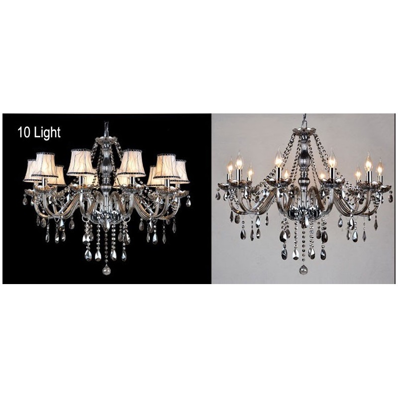 Lampadario di cristallo K9 grande con paralumi grigi