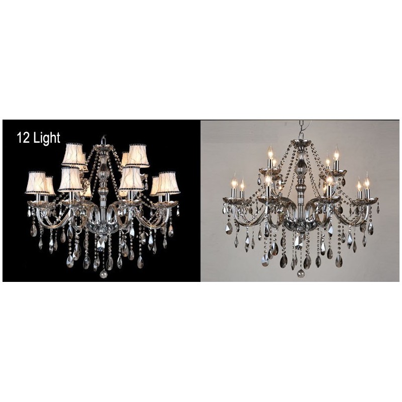 Lampadario di cristallo K9 grande con paralumi grigi