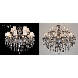 Lampadario di cristallo K9 grande con paralumi grigi