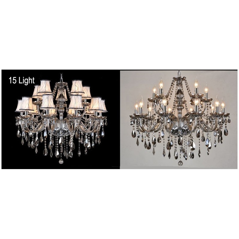 Lampadario di cristallo K9 grande con paralumi grigi