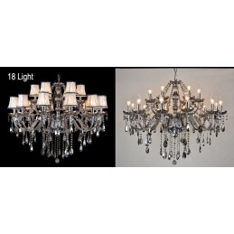 Lampadario di cristallo K9 grande con paralumi grigi