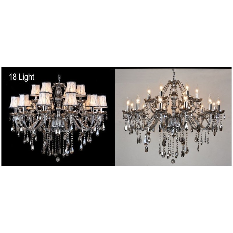 Lampadario di cristallo K9 grande con paralumi grigi