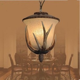 Lampadario a sospensione mini rustico classico marrone con schermo beige