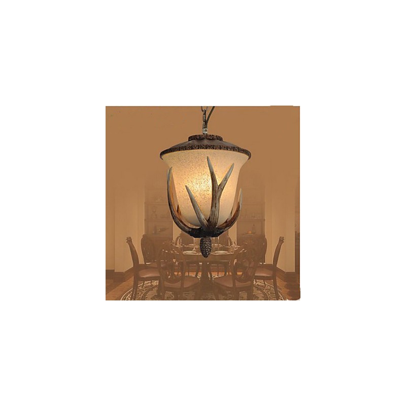 Lampadario a sospensione mini rustico classico marrone con schermo beige