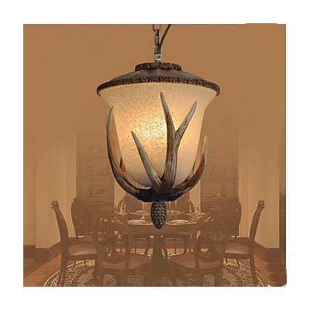 Lampadario a sospensione mini rustico classico marrone con schermo beige