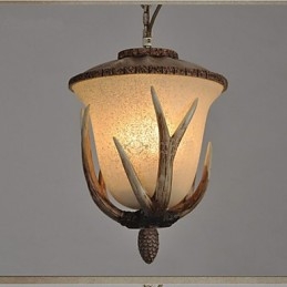 Lampadario a sospensione mini rustico classico marrone con schermo beige