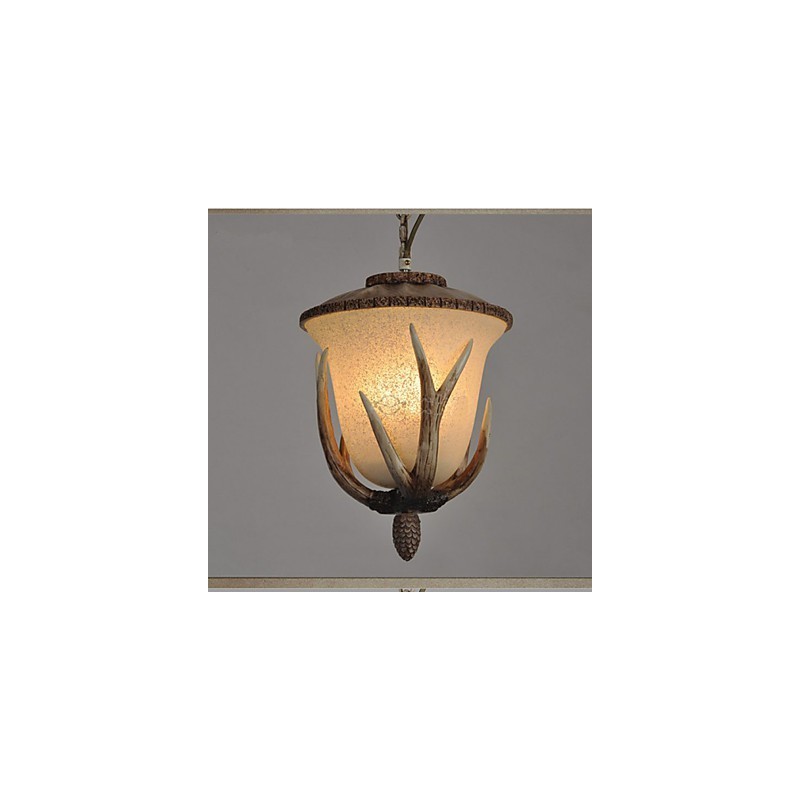 Lampadario a sospensione mini rustico classico marrone con schermo beige