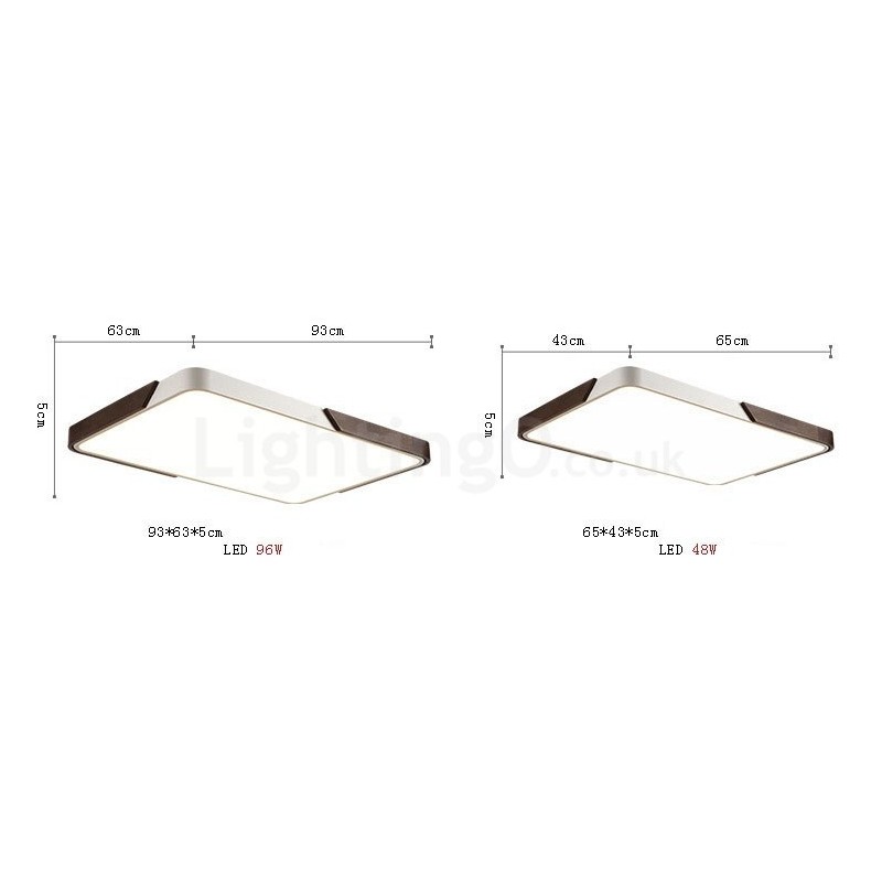 Plafoniera rettangolare retrò effetto noce ultra sottile dimmerabile con paralume in acrilico, 5 cm