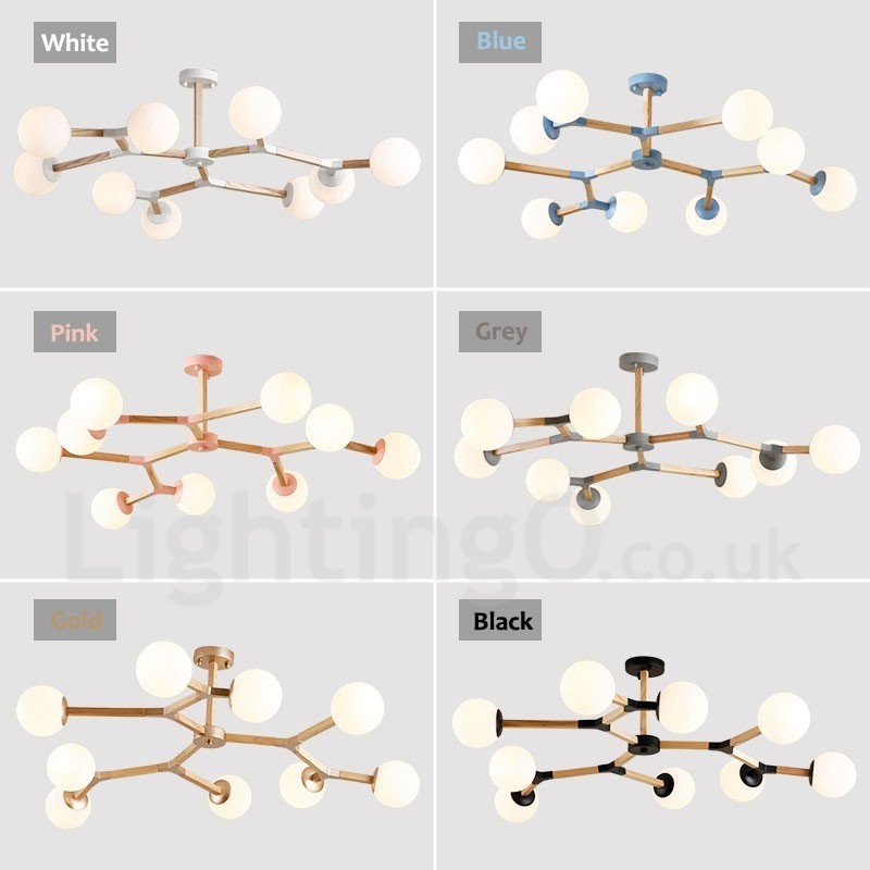 Lampadario molecolare moderno nordico in legno Magic Bean Wood con paralumi in vetro