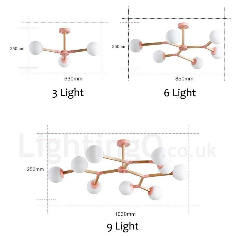Lampadario molecolare moderno nordico in legno Magic Bean Wood con paralumi in vetro