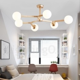 Lampadario molecolare moderno nordico in legno Magic Bean Wood con paralumi in vetro