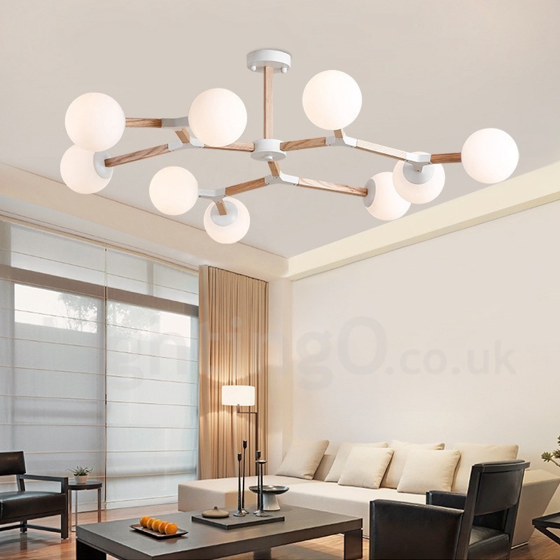 Lampadario molecolare moderno nordico in legno Magic Bean Wood con paralumi in vetro