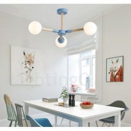 Lampadario molecolare moderno nordico in legno Magic Bean Wood con paralumi in vetro