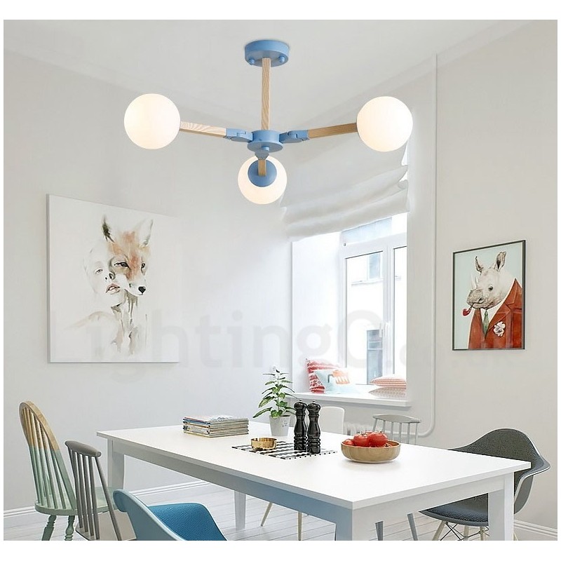 Lampadario molecolare moderno nordico in legno Magic Bean Wood con paralumi in vetro