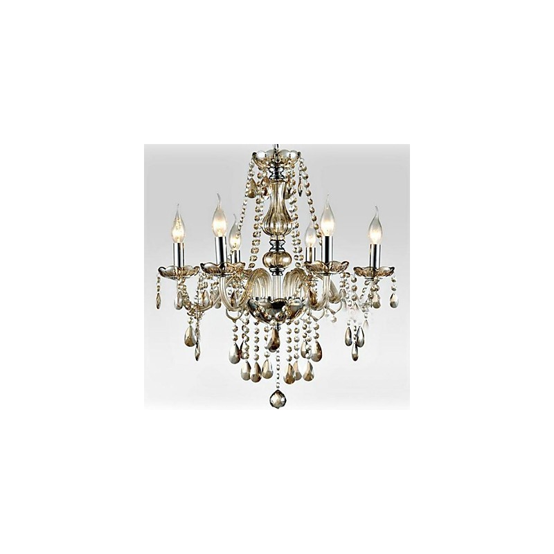 Lampadario 6 luci in vetro e cristallo multicolore stile palazzo con lampadine a candela