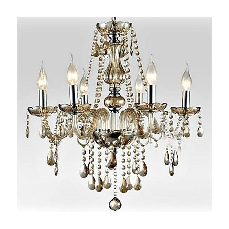 Lampadario 6 luci in vetro e cristallo multicolore stile palazzo con lampadine a candela