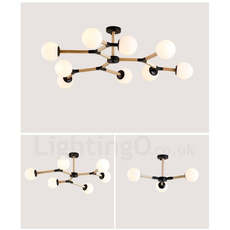 Lampadario molecolare moderno nordico in legno Magic Bean Wood con paralumi in vetro