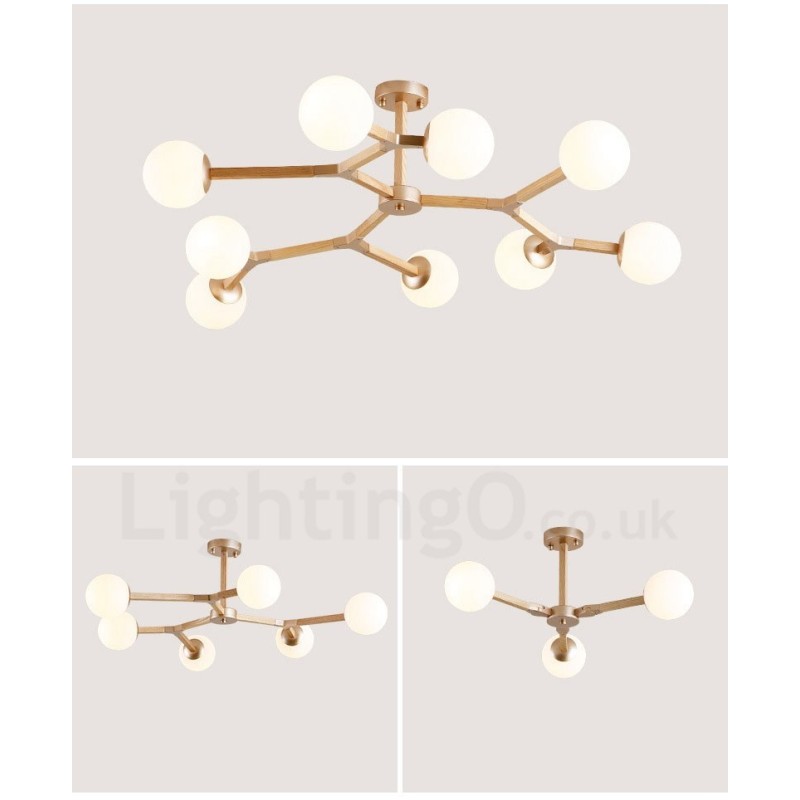 Lampadario molecolare moderno nordico in legno Magic Bean Wood con paralumi in vetro