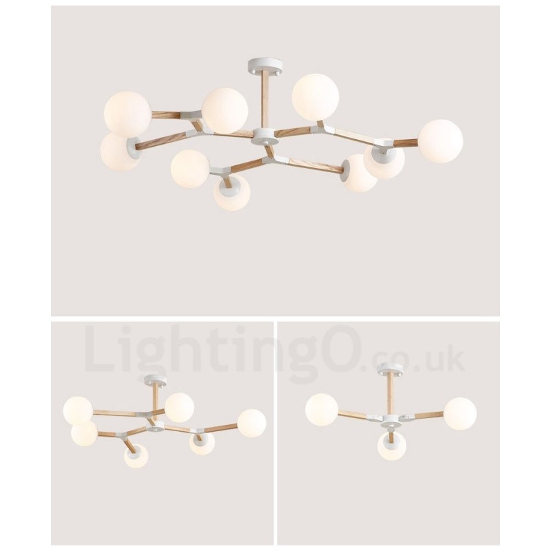 Lampadario molecolare moderno nordico in legno Magic Bean Wood con paralumi in vetro