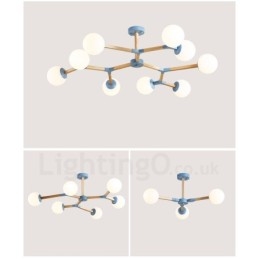 Lampadario molecolare moderno nordico in legno Magic Bean Wood con paralumi in vetro