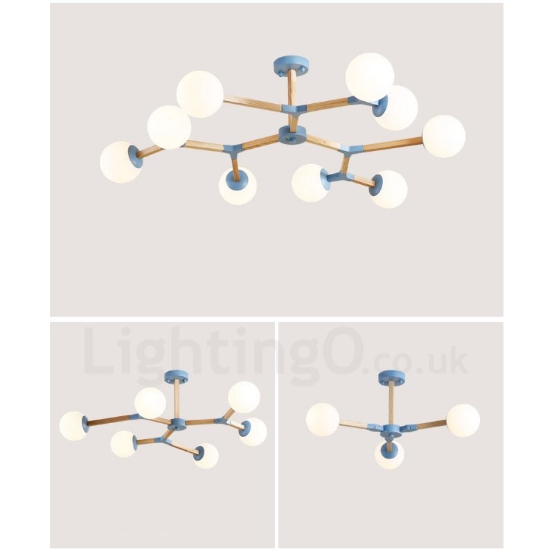 Lampadario molecolare moderno nordico in legno Magic Bean Wood con paralumi in vetro