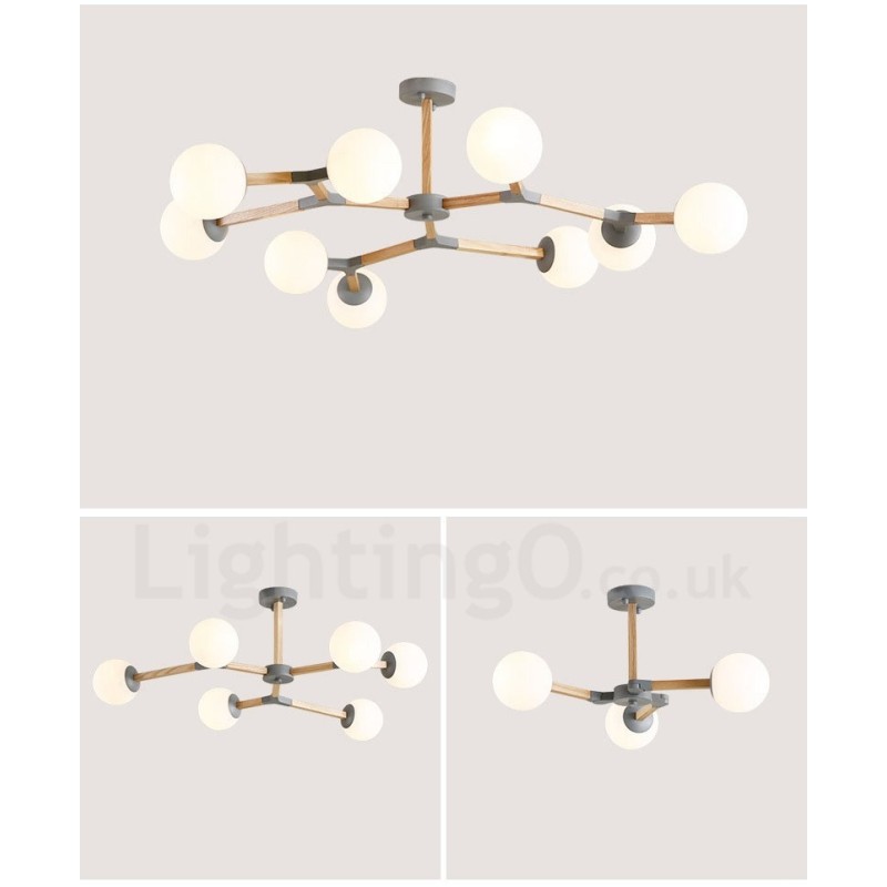 Lampadario molecolare moderno nordico in legno Magic Bean Wood con paralumi in vetro