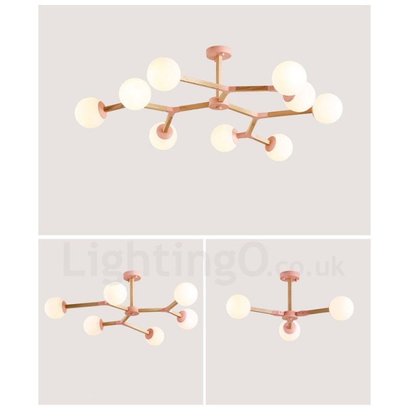 Lampadario molecolare moderno nordico in legno Magic Bean Wood con paralumi in vetro