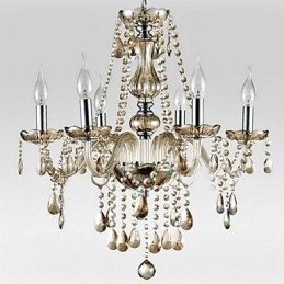 Lampadario 6 luci in vetro e cristallo multicolore stile palazzo con lampadine a candela
